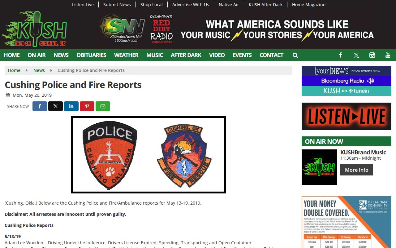 1600 KUSH Cushing police and fire reports page